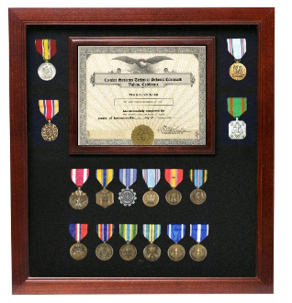 Military Certificate Display Case with Medal Holder - Cherry Wood Finish for Awards, Medals & Flags | Perfect for Home, Office & Military Ceremonies