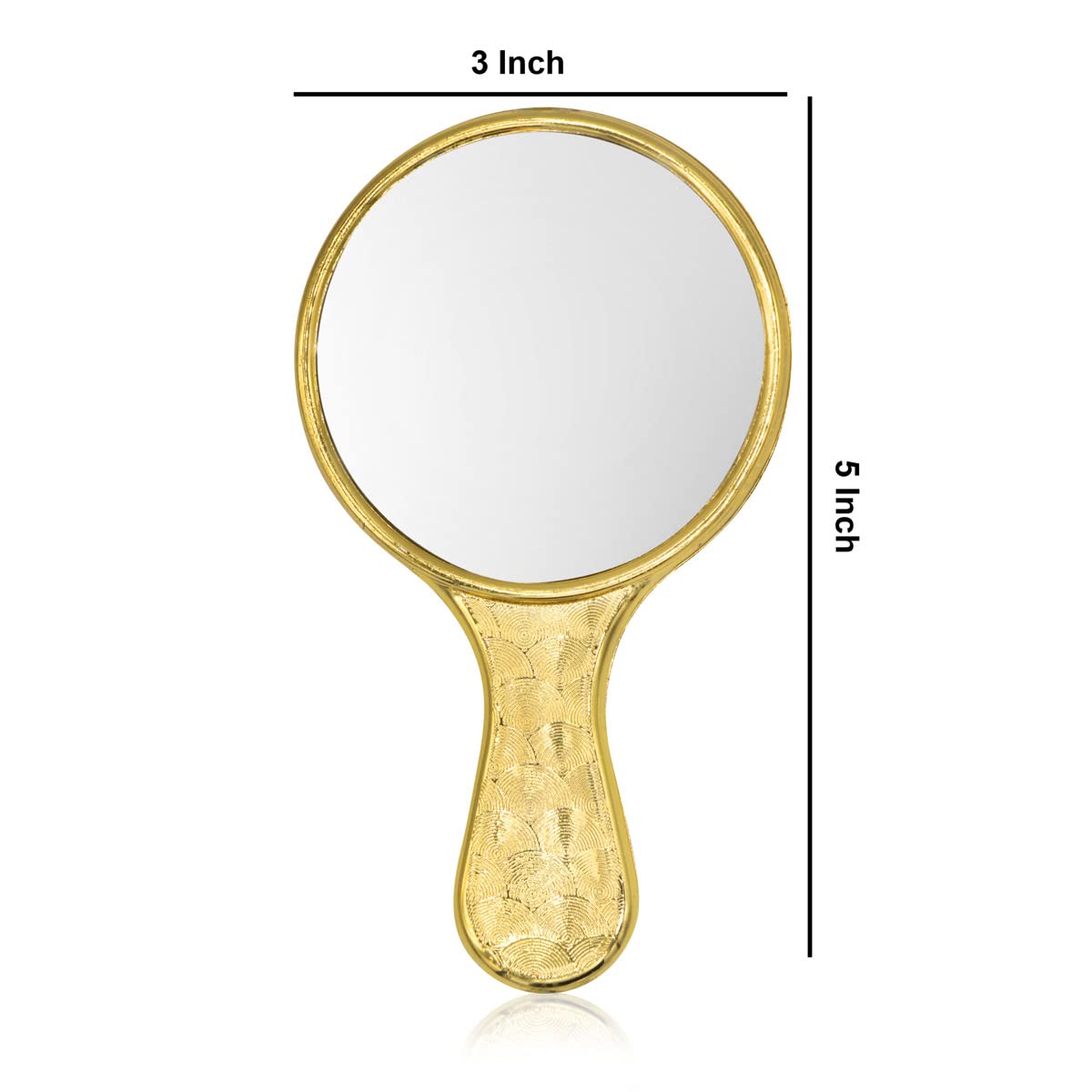 Victor Enterprises 3 Inch Hand Mirror - Gold Round Plastic Makeup Mirror with Handle, Portable Personal Vanity Mirror for Travel, Home, Salon & Makeup Application