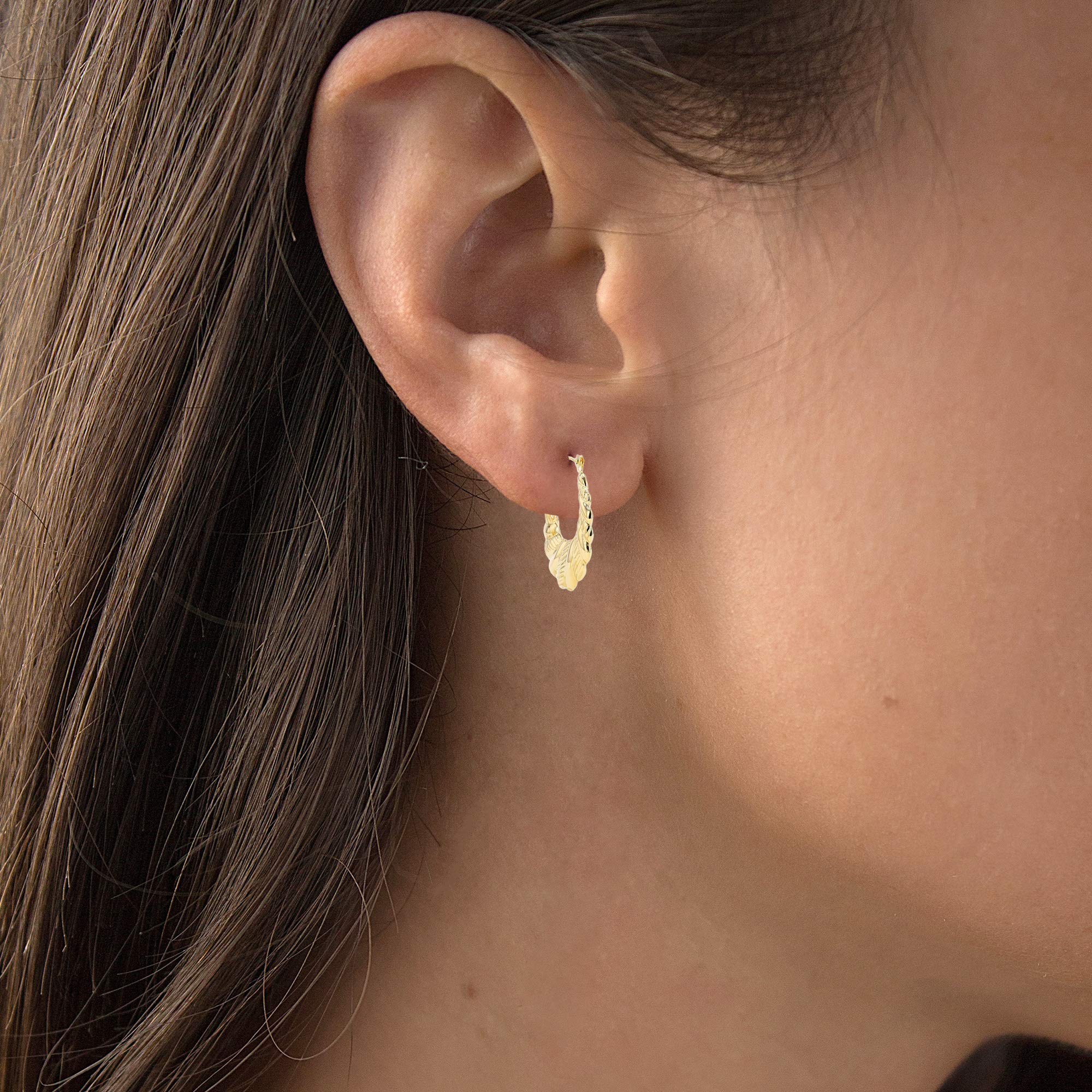 14K Solid Gold Twisted Shrimp Hoop Earrings for Women - Hypoallergenic 2.60x21mm Hoops | Polished & Textured Design | Perfect for Sensitive Ears, Everyday Wear & Special Occasions