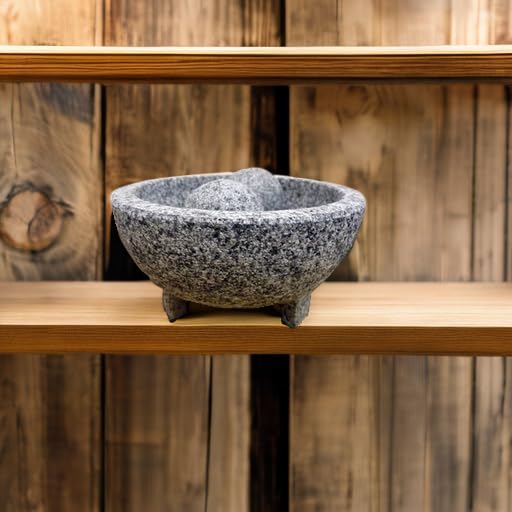 IMUSA USA 6-Inch Gray Granite Molcajete Spice Grinder - Authentic Mexican Mortar & Pestle for Guacamole, Salsa, Herbs & Spices - Perfect for Kitchen, Restaurant & Outdoor Cooking