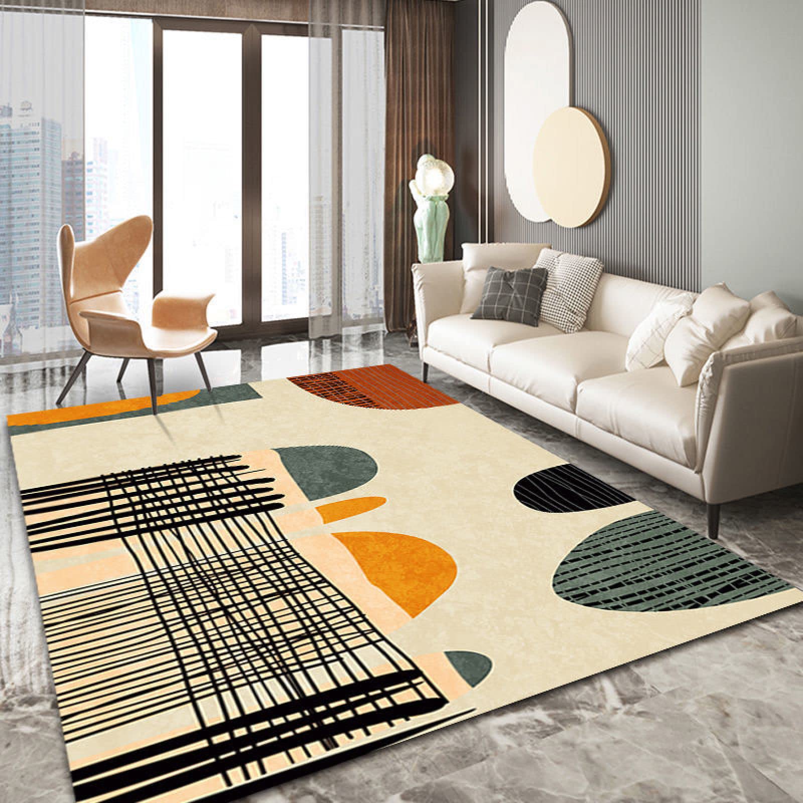 Modern Minimalist Abstract Area Rugs 5x6ft - Non-Slip Soft Living Room Rug with Irregular Geometric Pattern, Comfortable Large Floor Carpet for Bedroom, Dorm, Office & Home Decor (Grey Bohemian Style) | Perfect for Cozy Spaces & Interior Design