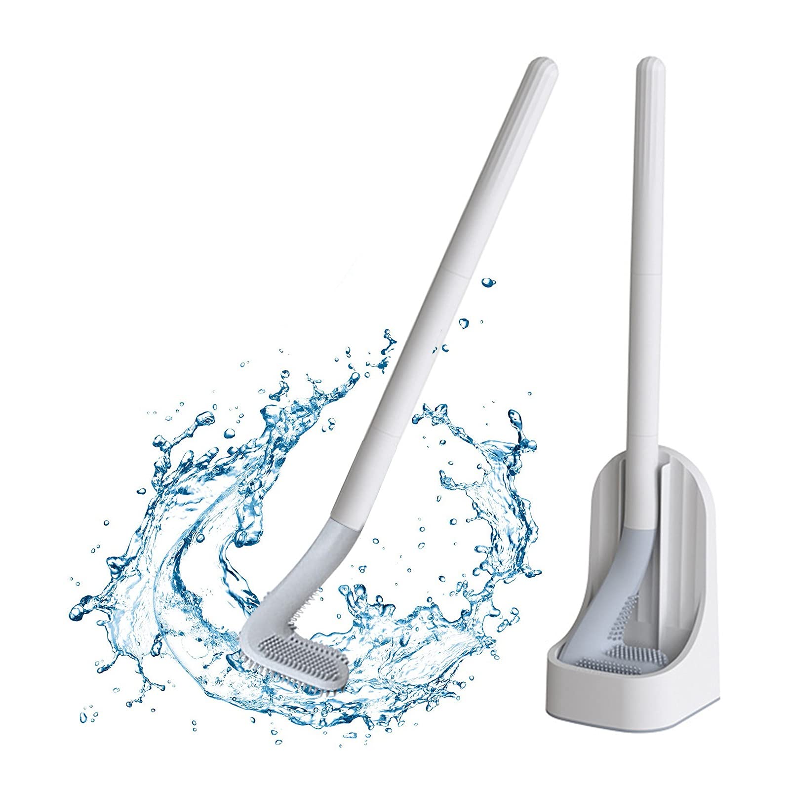 Long Handle Toilet Brush with Golf Brush Head - Deep Cleaning Silicone Toilet Bowl Cleaner Set, Wall Mountable & Removable (White) - Perfect for Bathroom, Kitchen Sink, and Hard-to-Reach Areas