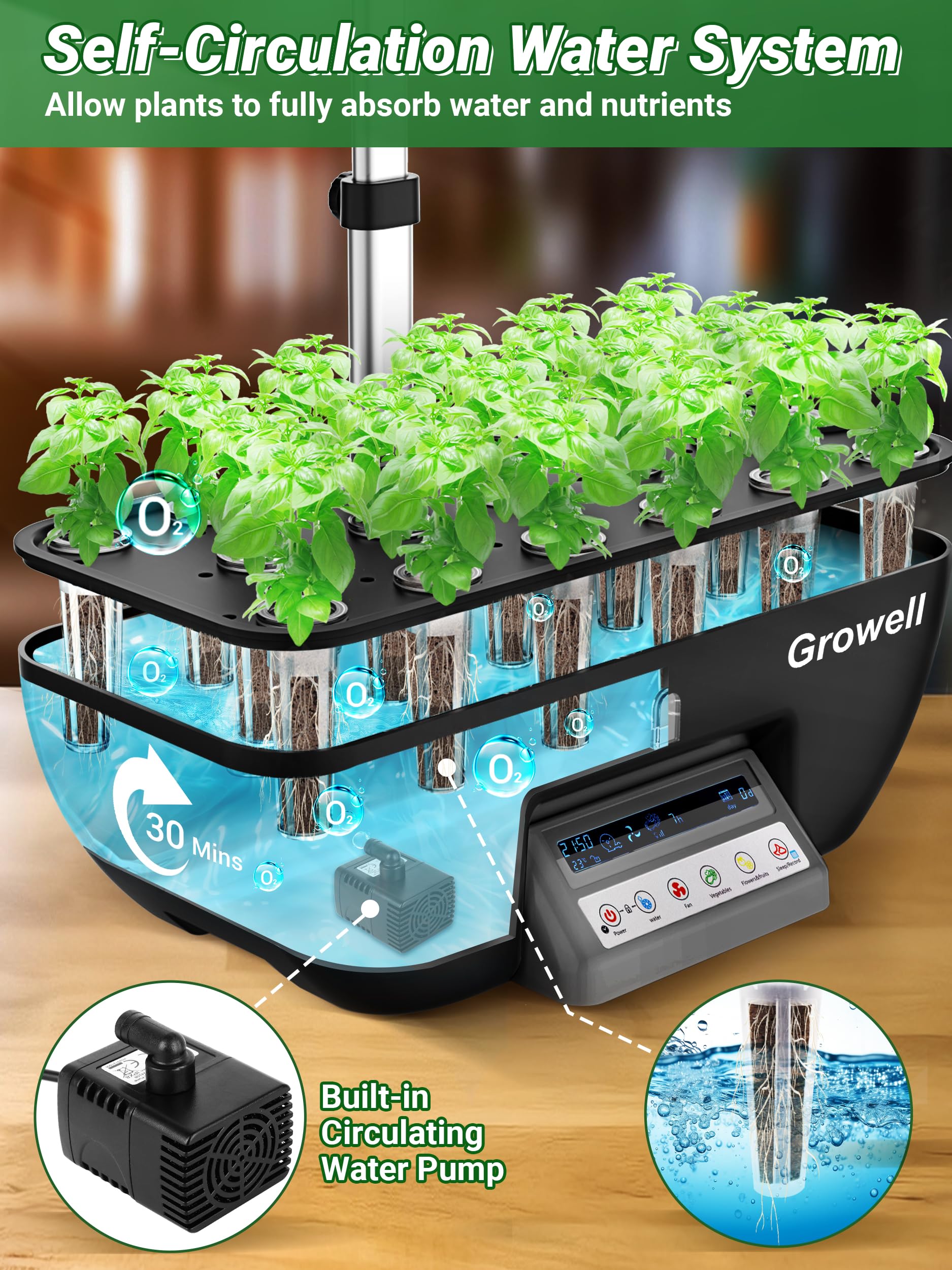 Hydroponics Growing System Kit - 17 Pods Indoor Herb Garden with 102 LED 28W Full-Spectrum Grow Lights, 2 Fans & Auto Timer, 10L Water Tank with Water Pump, Height Adjustable (Black & Grey) - Perfect for Home Gardening, Kitchen Herbs, and Year-Round Indoor Plant Growth