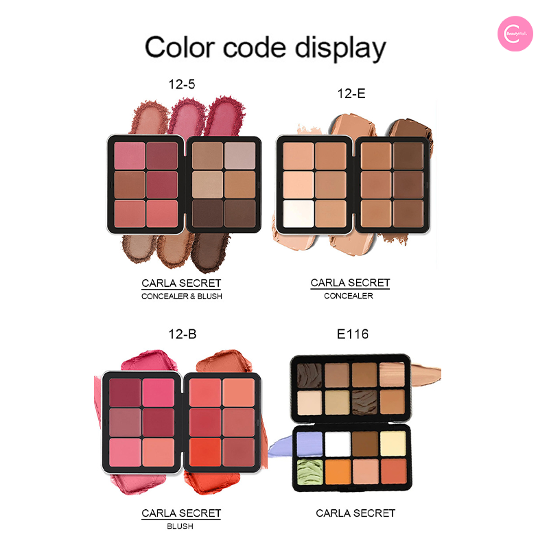 12 Color Blush & Concealer Makeup Palette by CARLA SECRET - Creamy Contour, Highlight & Conceal Kit for Professional & Everyday Makeup Looks