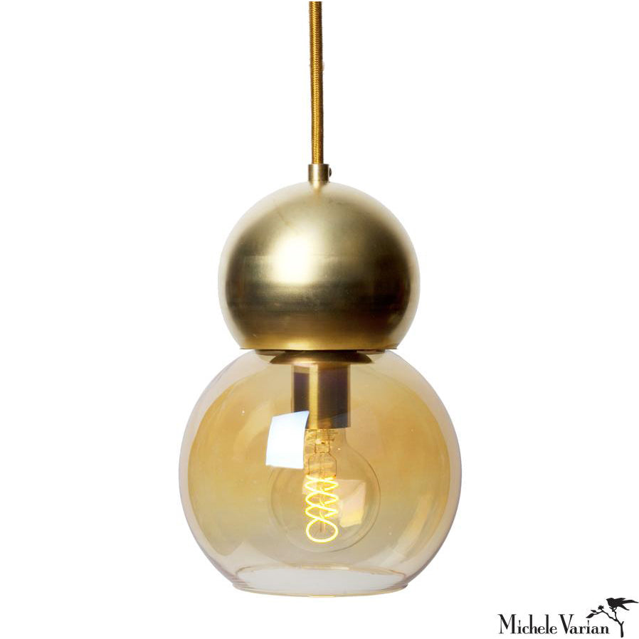 Vintage Brass Double Bubble Pendant Light Fixture - 5 Inch Industrial Style Ceiling Light for Kitchen Island, Dining Room & Bedroom Decor