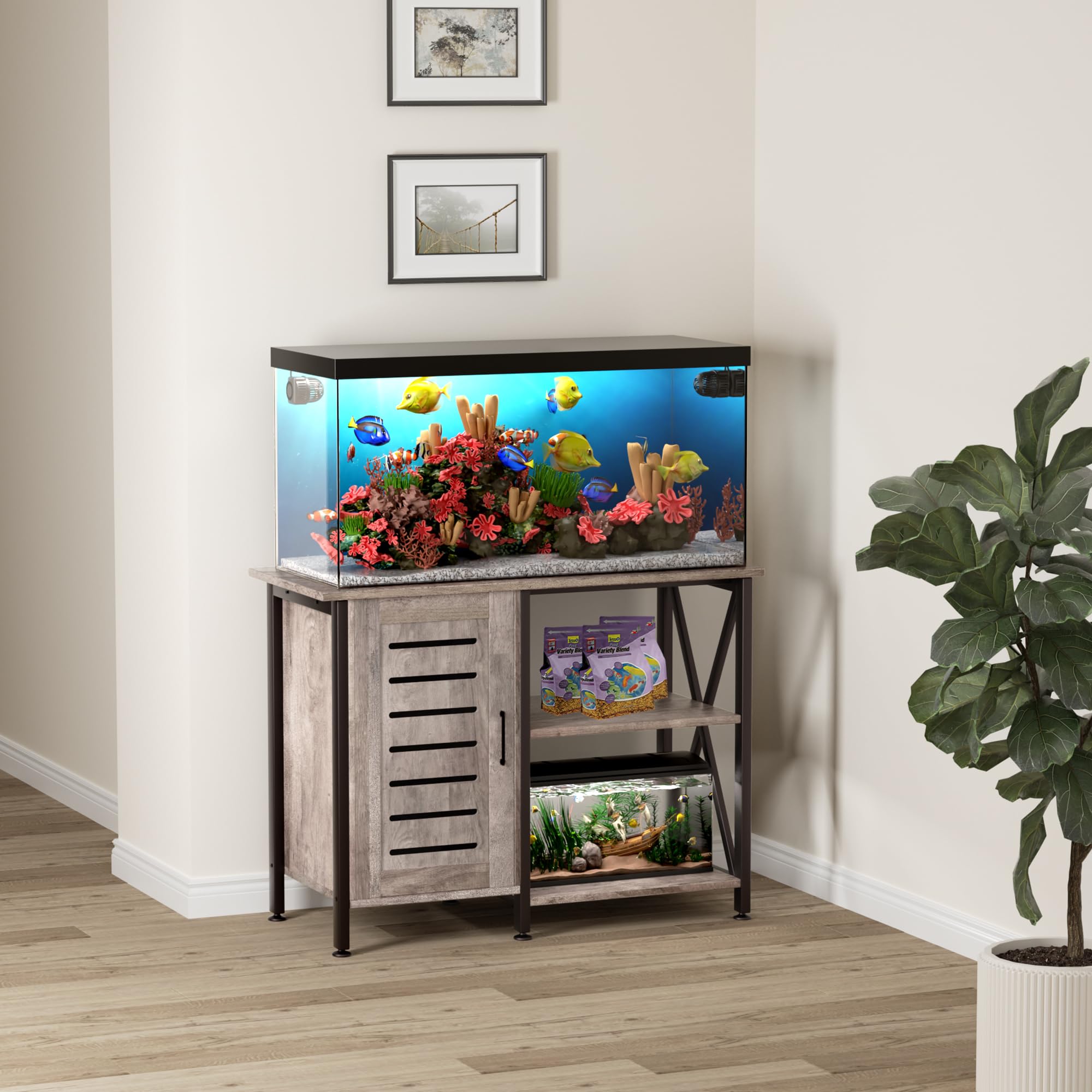 40-50 Gallon Heavy Duty Fish Tank Stand with Storage Cabinet - 1000LBS Capacity Metal Aquarium Stand (40.55