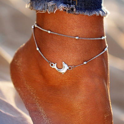 Elegant Silver Bead Anklet - Double Layer Bohemian Beach Jewelry for Women | Perfect for Summer Vacations, Pool Parties & Boho Fashion