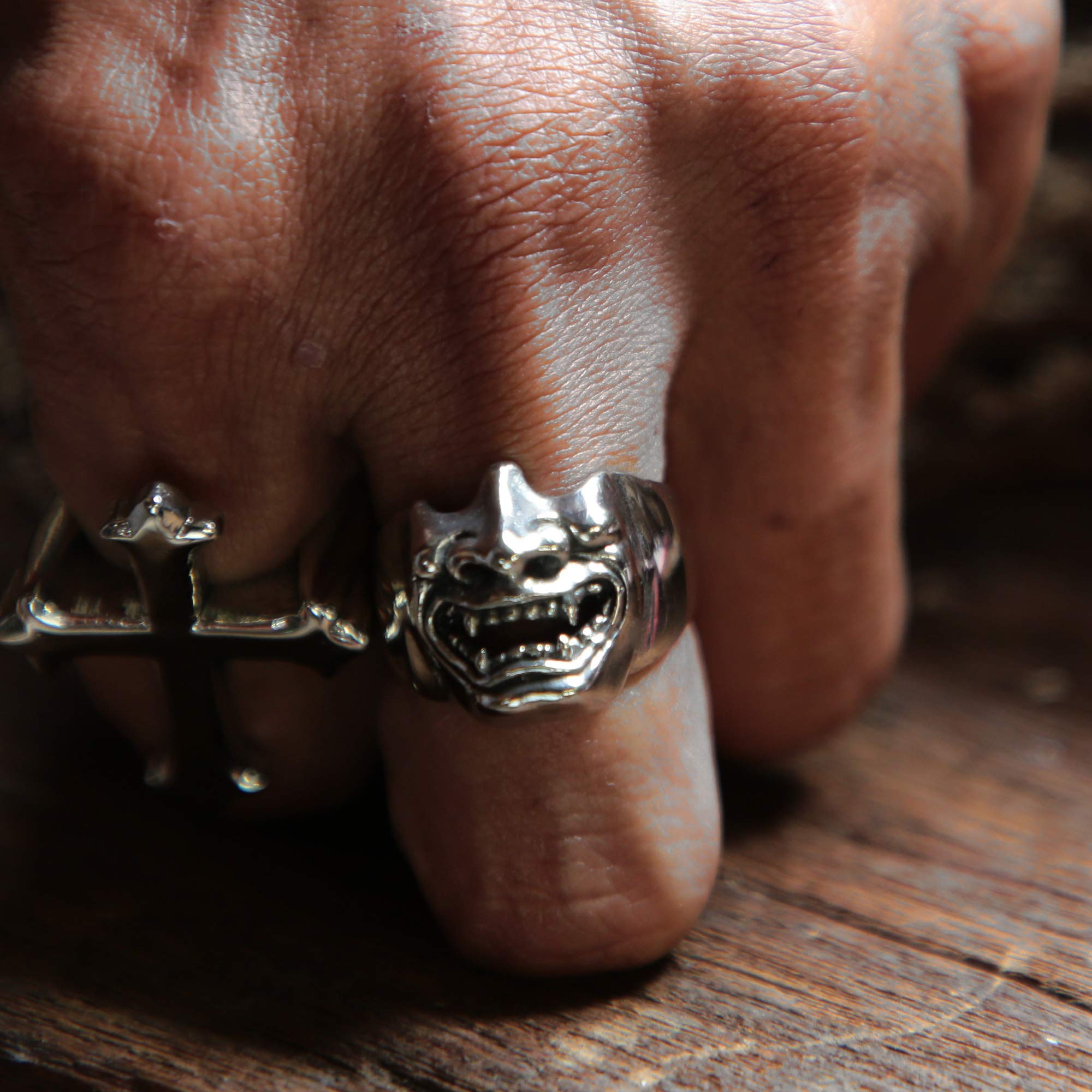 Samurai Skull Ring for Men - 925 Sterling Silver Japanese Warrior Gothic Biker Jewelry - Perfect for Halloween, Cosplay, and Gothic Fashion Accessories