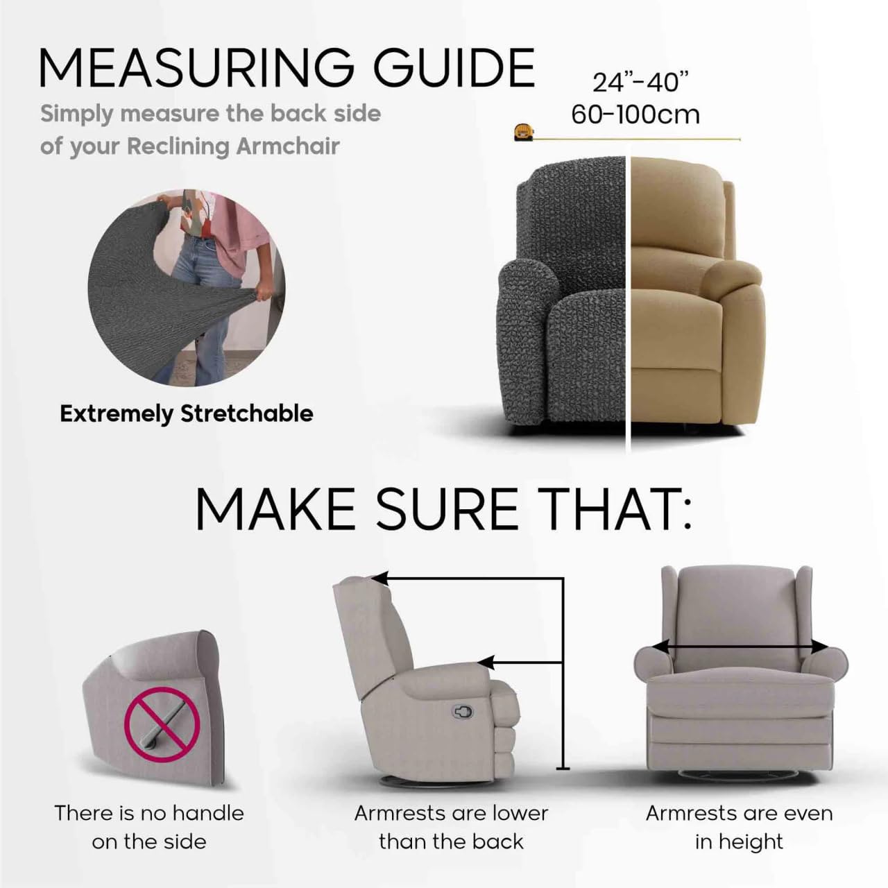 Disinfected Menotti Recliner Chair Cover - Soft Fabric Slipcover, Elastic Furniture Protector for Reclining Chairs, Microfiber with Handle (Perfect for Living Room, Home Theater & Office Use)
