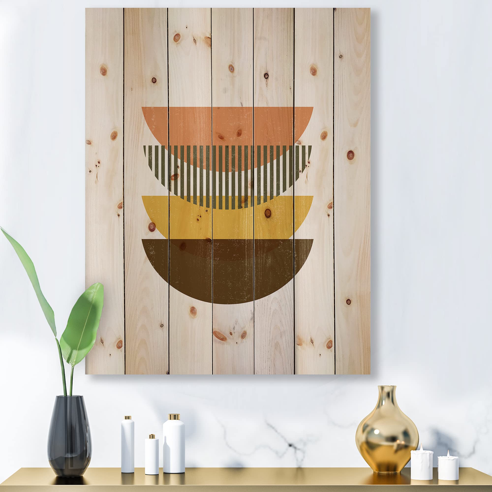 Abstract Geometric Wood Wall Art - Earth Tone Half Moons Decor for Modern Living Rooms