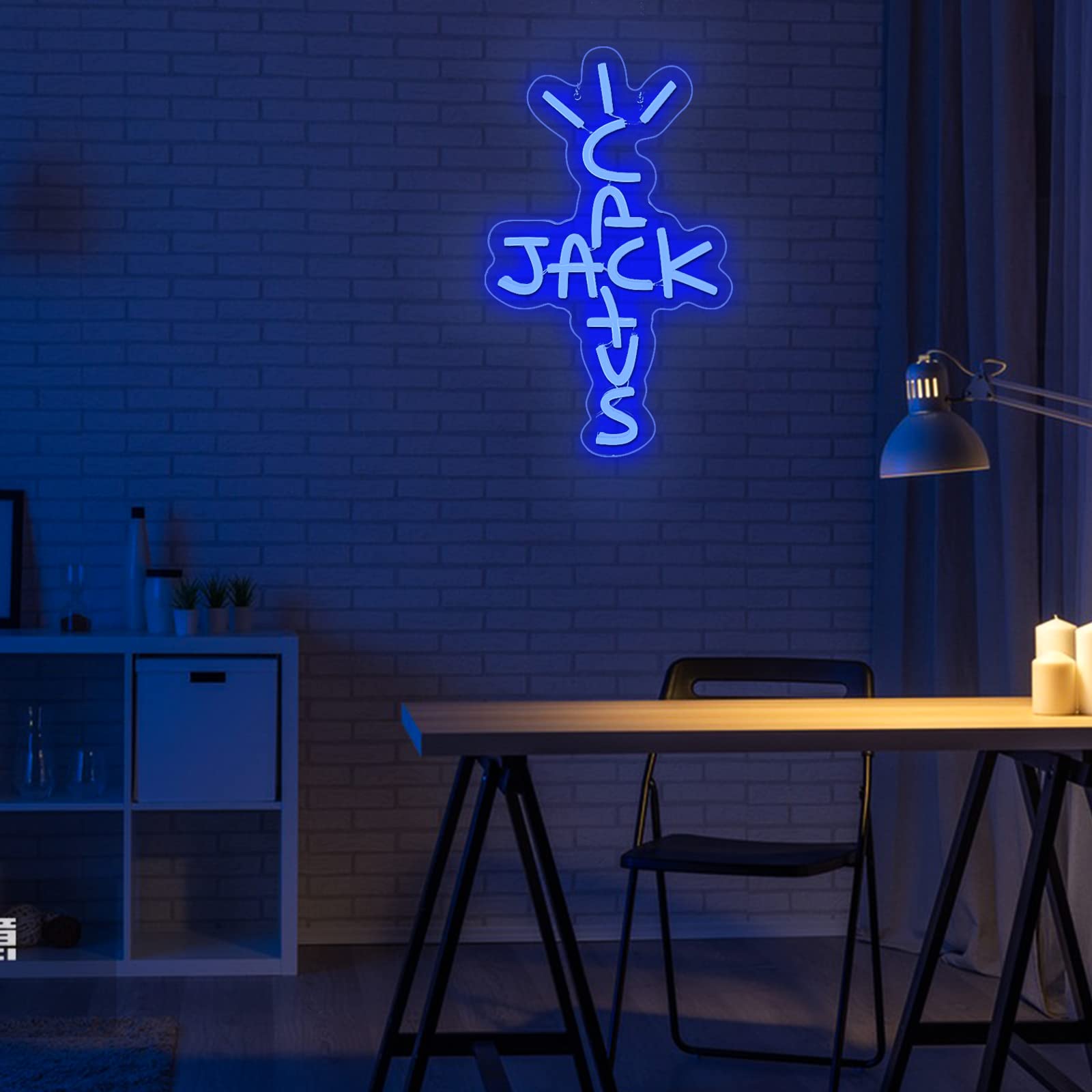 Cactus Jack Blue Neon Sign - LED Wall Art Decor for Bedroom, Home Bar, Pub & Party | USB Powered Rap & West Coast Themed Light Up Hanging Sign for Music Lovers & Urban Style Spaces