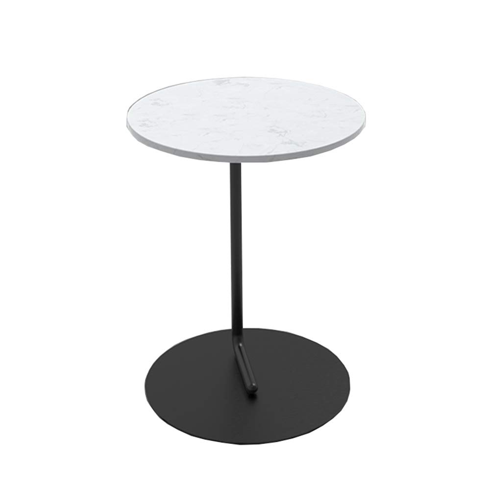 Nordic Marble Small Round Side Table - Black Iron Art Sofa Table, Snack Table, Bedside Table for Living Room, Bedroom & Corner Decor (White) - Perfect for Coffee, Books & Plants