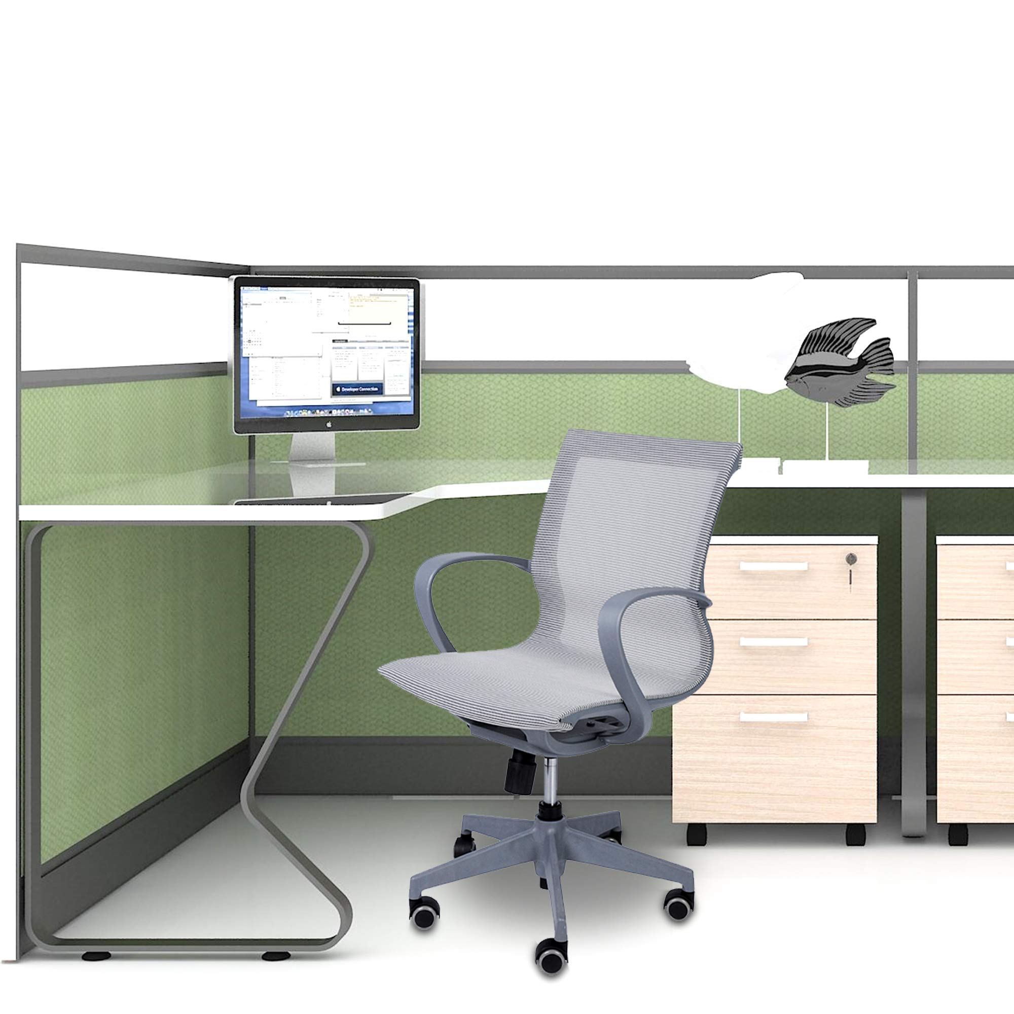 Ergonomic Mesh Office Chair with Adjustable Height & Lumbar Support - 300LB Capacity Swivel Computer Desk Chair for Home, Conference & Work - Breathable Mid Back Design for Comfort (Grey) - Perfect for Long Hours of Sitting, Gaming & Remote Work