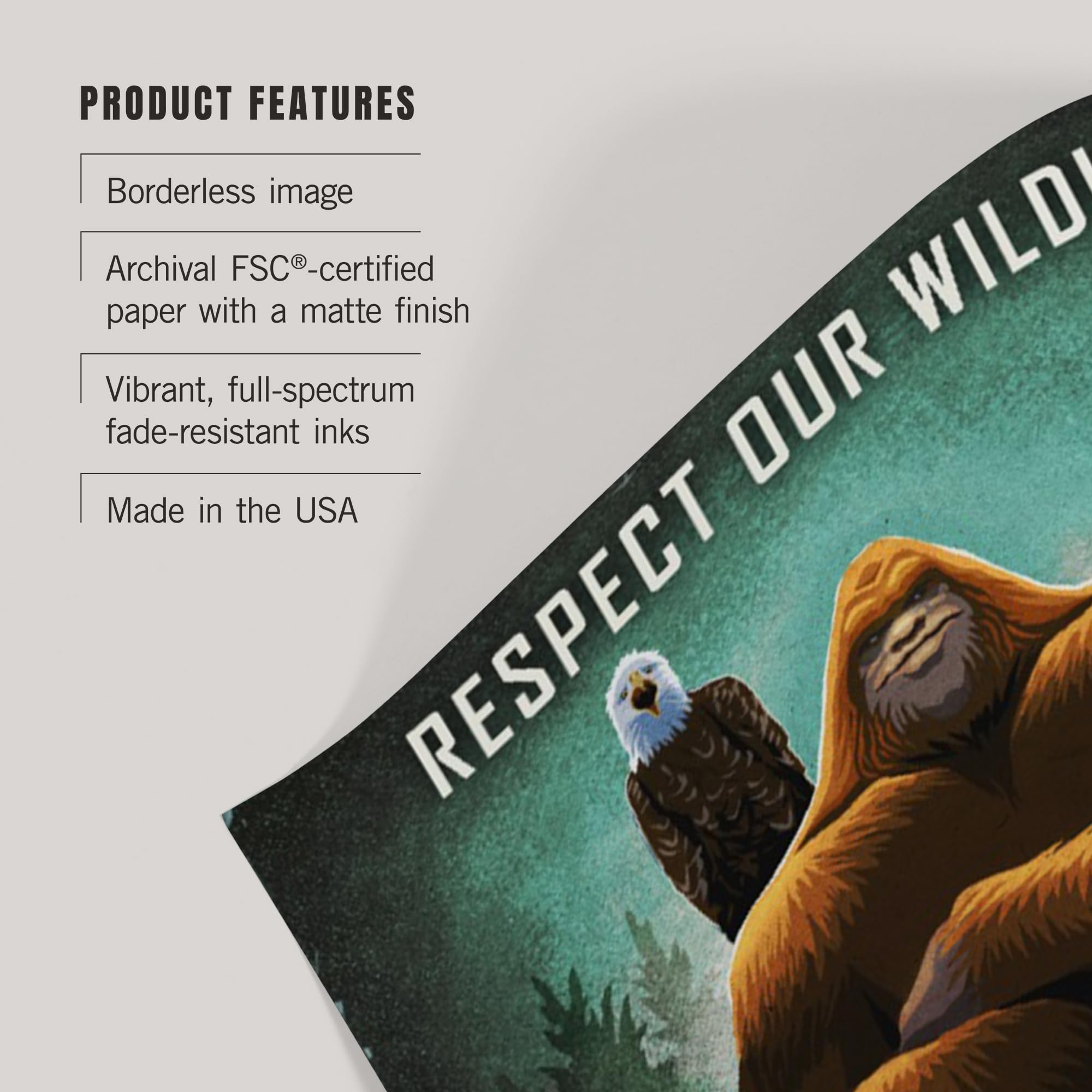 Lantern Press 16x24 Inch Giclee Art Print - Blue Ridge Parkway Landscape with Bigfoot Design | 'This Forest is Protected by Bigfoot' Wall Decor for Living Room, Bedroom & Office