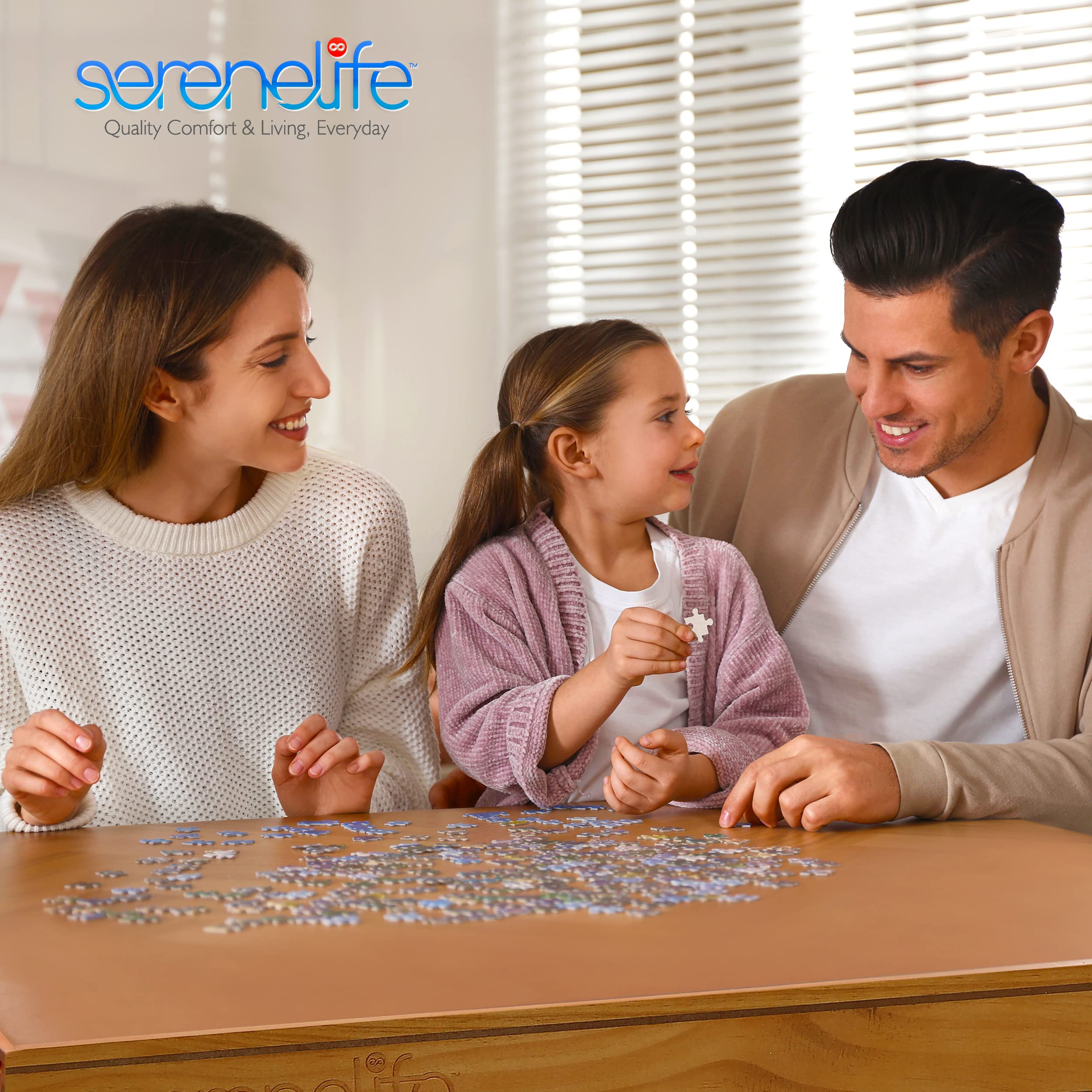 SereneLife 1500-Piece Portable Jigsaw Puzzle Board with 4 Storage Drawers | Detachable Puzzle Keeper & Non-Slip Surface | Wooden Puzzle Table for Adults & Family Game Night | Perfect for Travel, Home Decor & Relaxation Activities
