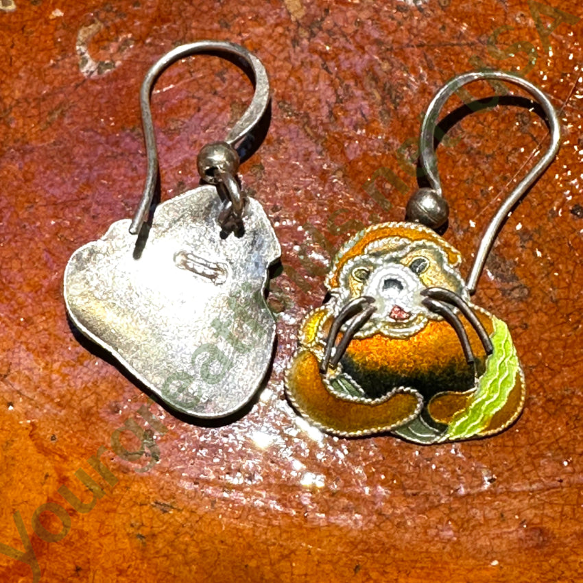 Sterling Silver Guilloche Enamel Sea Otter Stud Earrings - Handmade Dangle Earrings for Women - Perfect Gift for Animal Lovers, Beach Vacation Jewelry