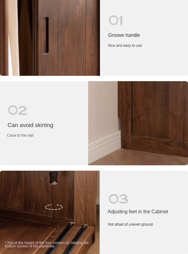 Premium Black Walnut Solid Wood Sliding Door Wardrobe Closet - Modern Bedroom Storage Solution for Home & Office Organization