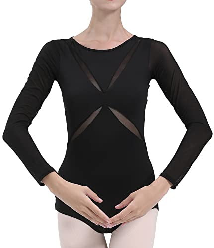 Pixen Women's Long Sleeve Dance Leotard with X Slat Design - Ballet, Jazz & Contemporary Performance Wear - Elegant Dancewear for Studios & Competitions