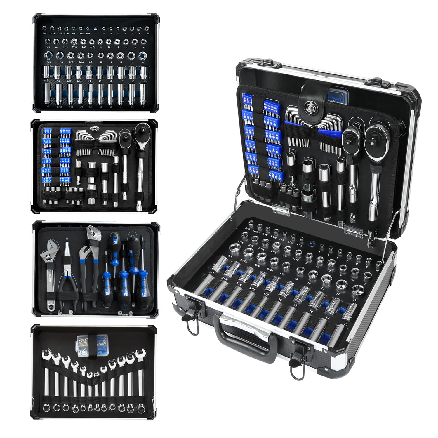 Prostormer 240-Piece Heavy Duty Mechanic Tool Set - Universal Auto Repair & Household Tool Kit with Aluminum Tool Box | Perfect for Car Maintenance, DIY Projects & Home Repairs