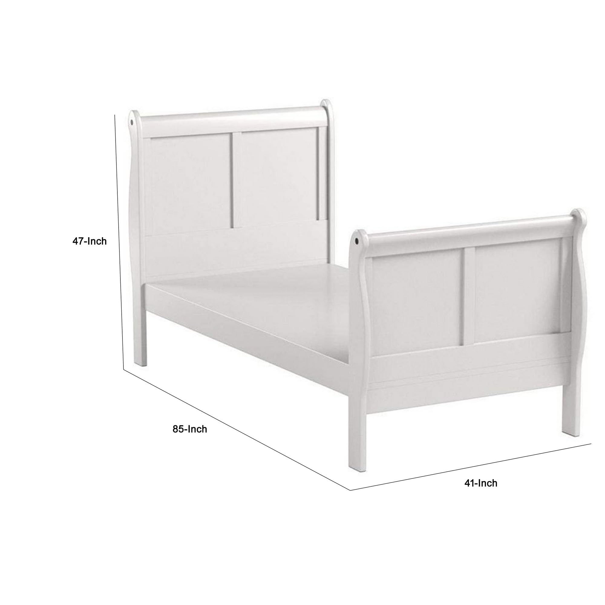 Benzara White Wooden Twin Size Sleigh Bed - Classic Elegant Design for Kids Room, Guest Bedroom & Cozy Home Decor