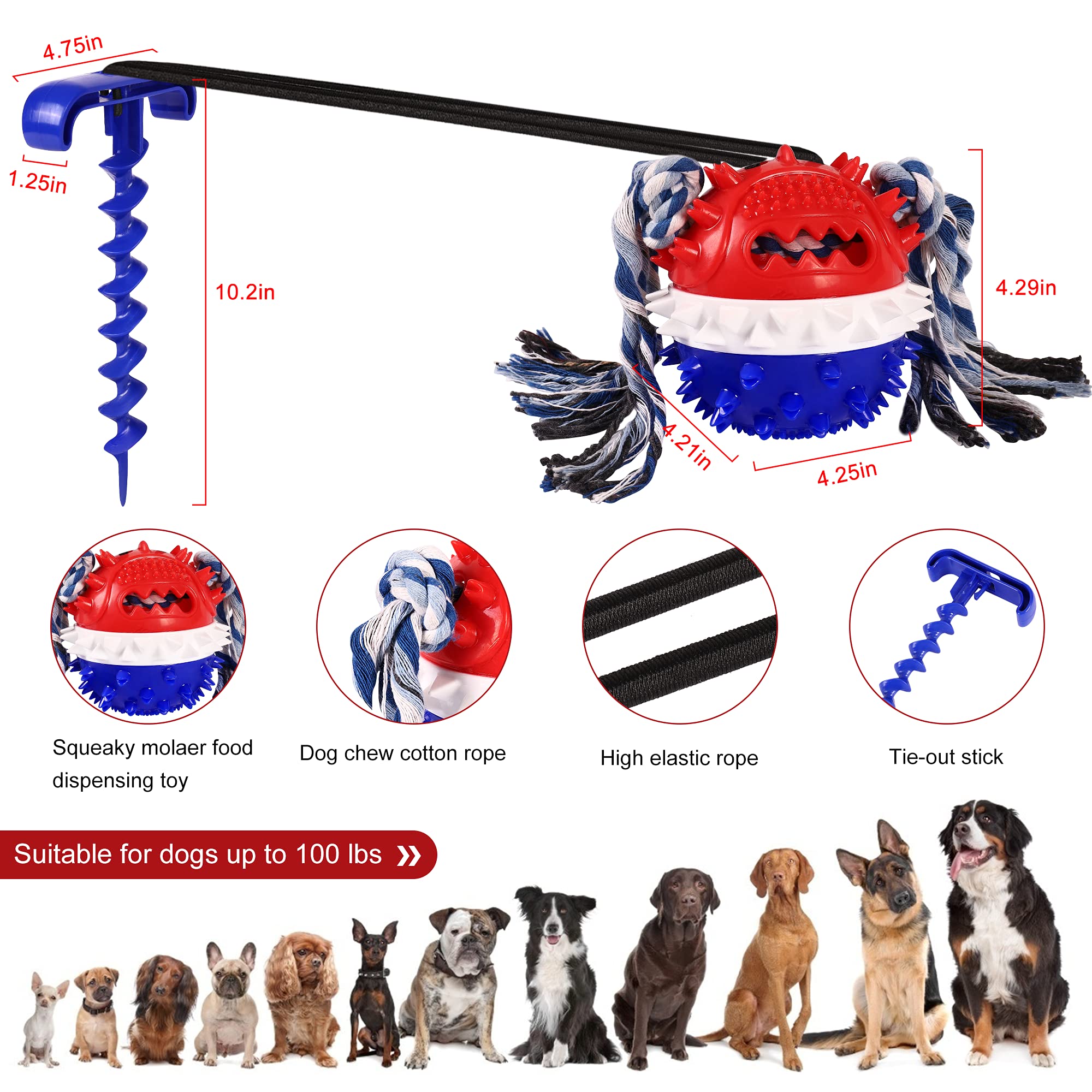 Durable Interactive Tug of War Dog Chew Toy for Aggressive Chewers - Outdoor Squeaky Ball with Molar Bite, Teeth Cleaning & Food Dispenser - Fun Puzzle Toy for Large Dogs - Perfect for Backyard Play, Training & Dental Health