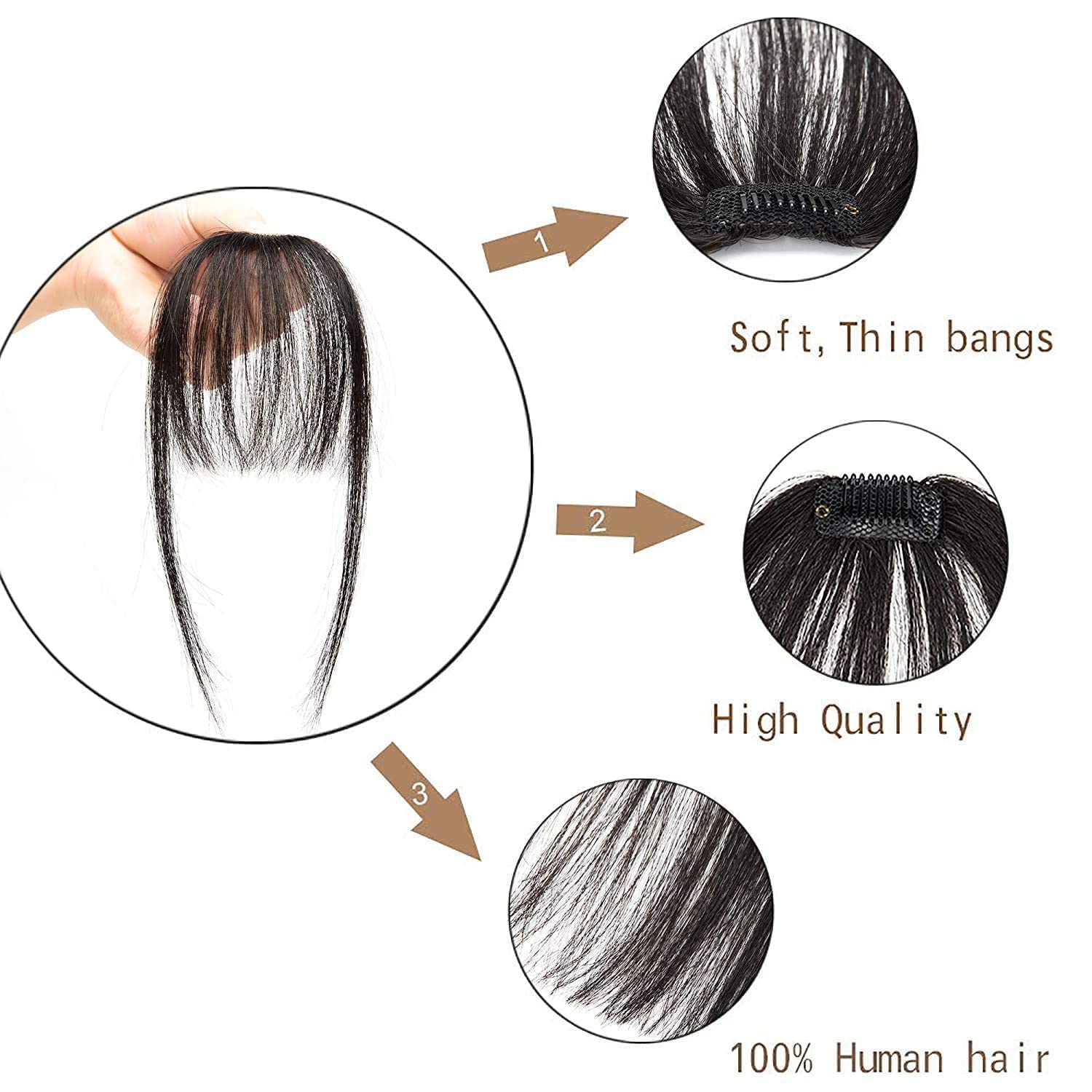Evolluxi Clip-In Human Hair Bangs Extensions for Women - Natural Black Fringe Bangs, Real Hair, Flat & Neat (1 Pack) | Perfect for Daily Wear, Cosplay & Hairstyle Transformations