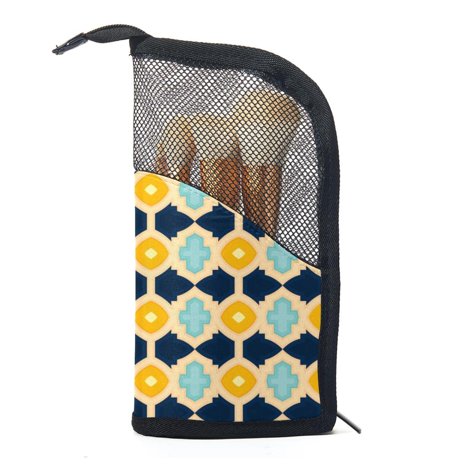 Premium 12-Piece Makeup Brush Organizer Bag with Abstract Marble Texture - Portable Travel Brush Holder Case for Professional & Home Makeup Application