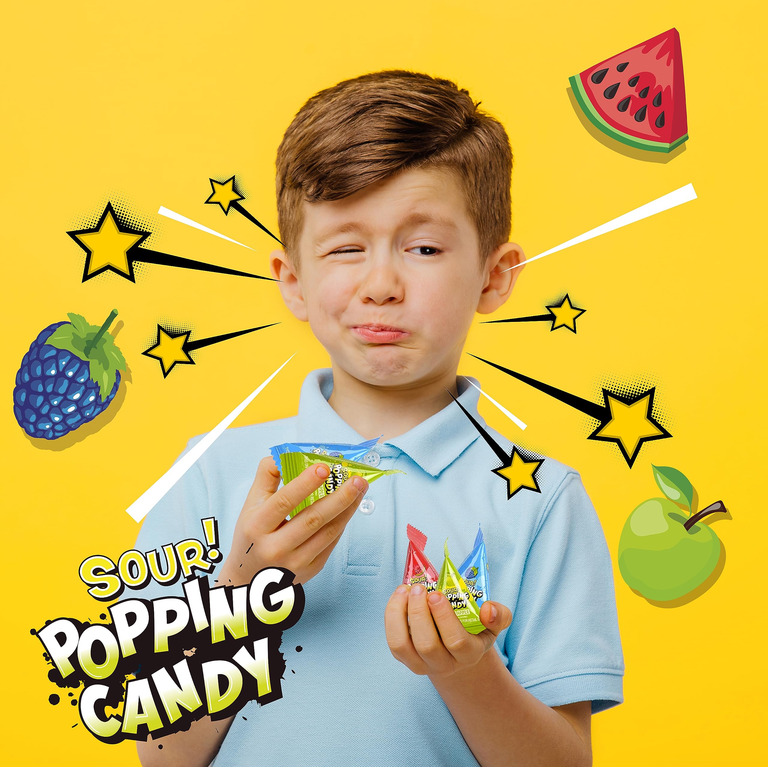 Warheads Sour Popping Candy - 40 Count Bag - Assorted Fruit Flavors - Tangy & Sweet Treats for Easter Egg Hunts, Birthday Parties & Movie Nights
