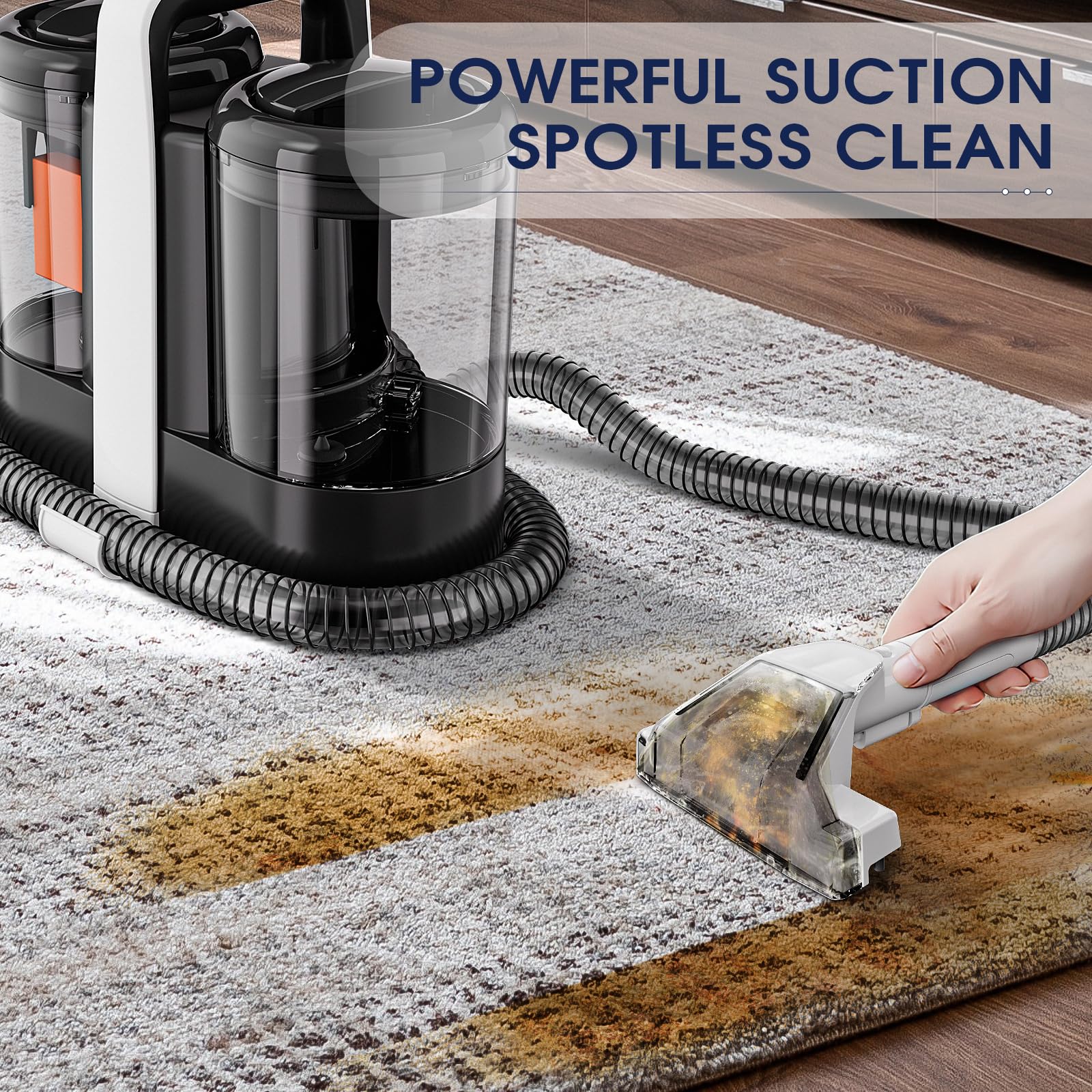 Portable Carpet Cleaner Machine - 450W Brushless Motor Deep Stain Remover for Upholstery, Sofa, Carpet & Pet Stains | Ideal for Home, Car Seat & Pet Hair Cleaning | Black