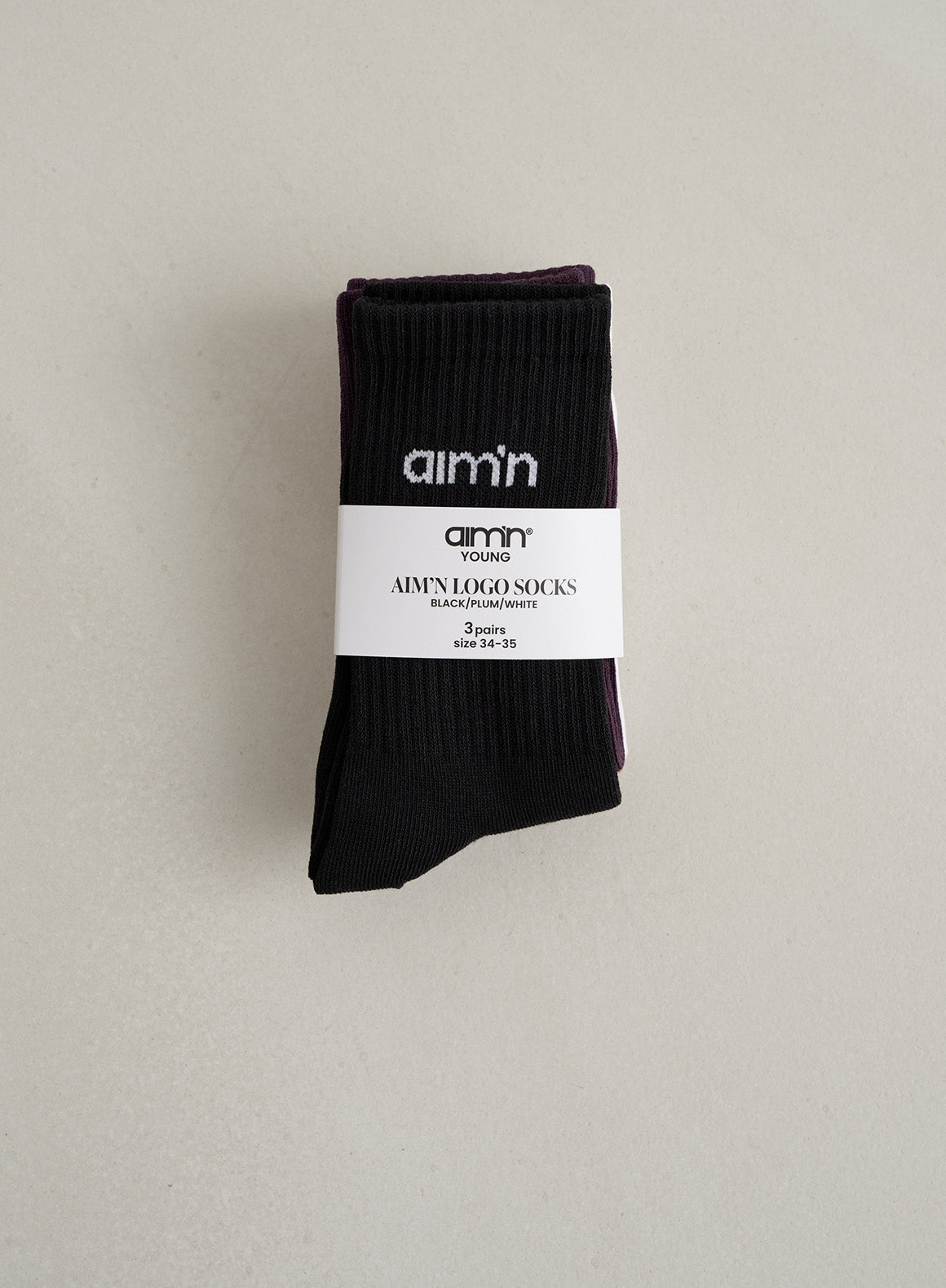 Midnight Plum Young Aim'n Logo Socks 3 Pack - Trendy Crew Socks for Women & Teens - Perfect for Casual Wear, Sneaker Pairing & Street Style Outfits