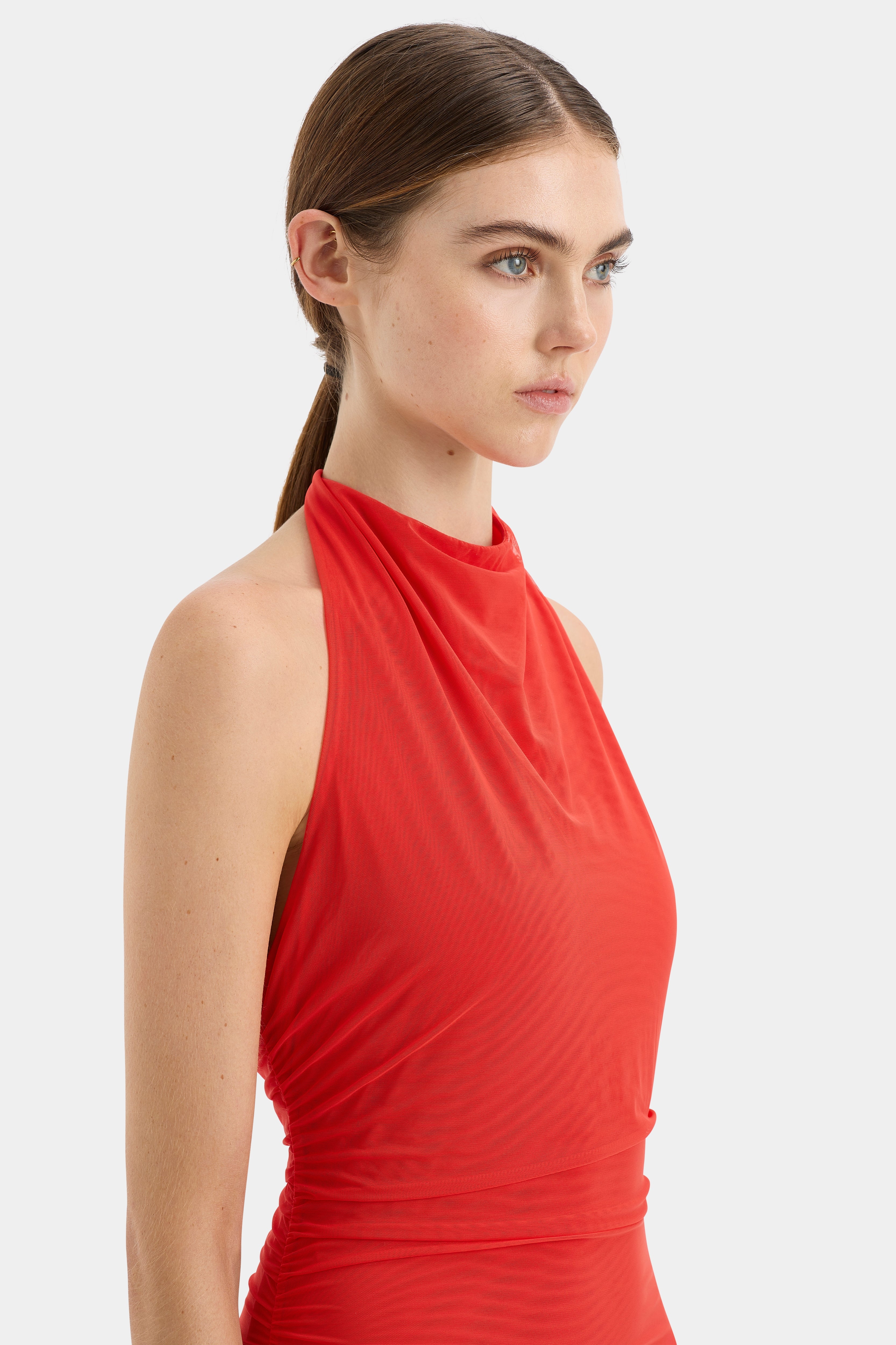 Jacques Mesh Halter Midi Dress - Elegant Summer Party Dress for Women, Beach Wedding Guest Outfit, Cocktail Evening Wear