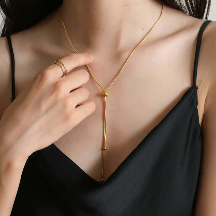 18K Gold Lariat Slider Chain Necklace for Women - Adjustable Length, Dainty & Elegant Jewelry Gift for Her - Perfect for Date Night, Wedding, Anniversary & Special Occasions