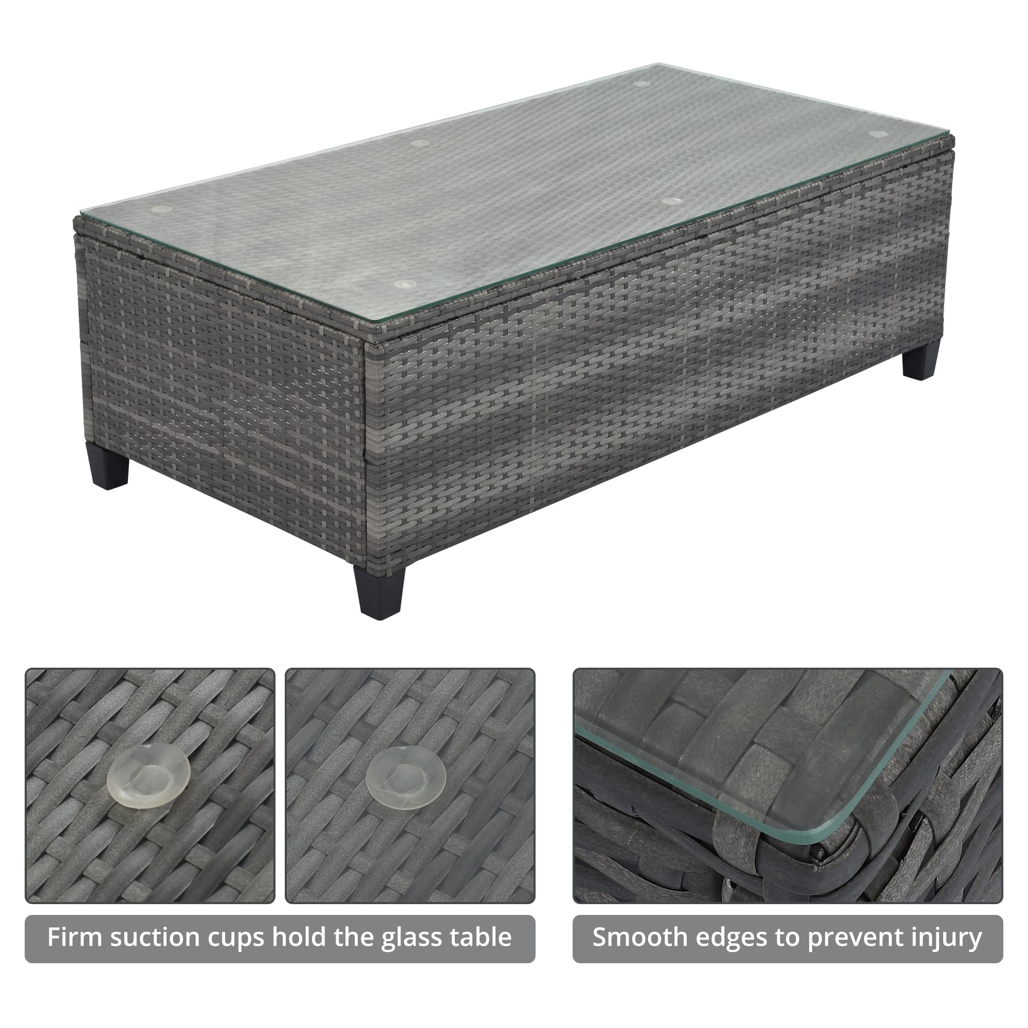 BNSPLY 8-Piece Patio Half-Moon Sectional Furniture Set - Beige Wicker Outdoor Curved Sofa with Glass Coffee Table, Side Tables & Cushions - Perfect for Garden, Poolside, and Backyard Relaxation