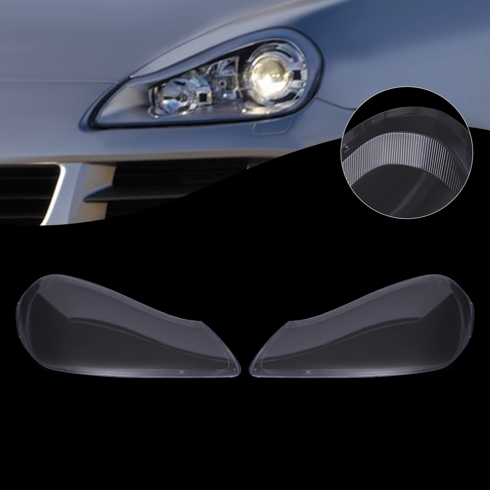 Porsche Cayenne 2008-2010 Headlight Lens Cover Pair - Transparent Headlamp Cover Shell - Perfect for Protection & Style Upgrade (Fits 2008, 2009, 2010 Models)