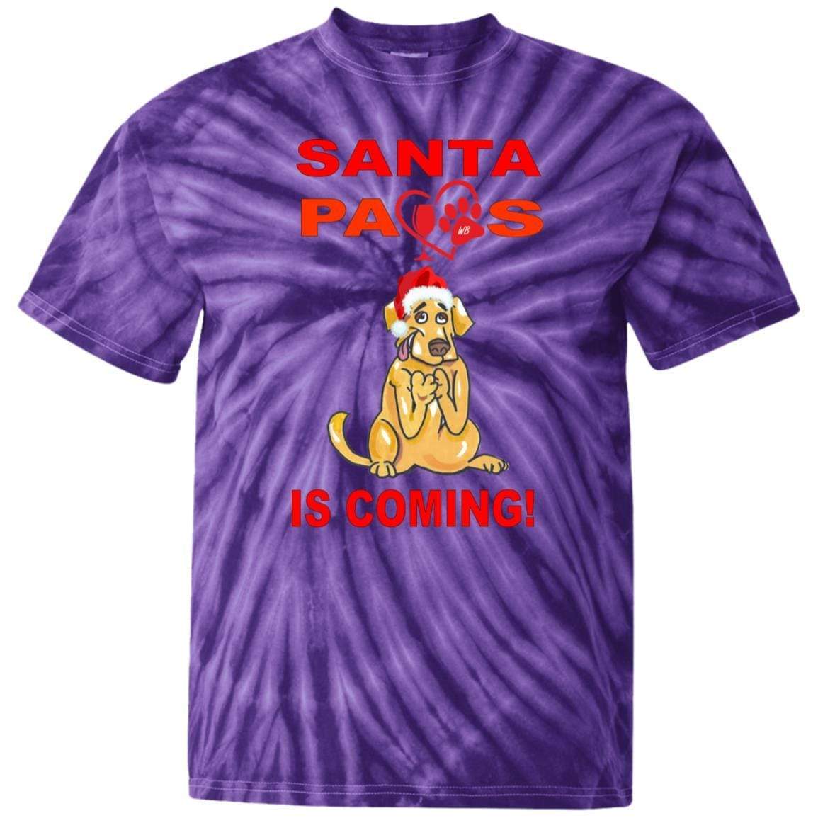 Santa Paws Is Coming Tie Dye Youth T-Shirt | Cute Holiday Dog Christmas Tee for Kids | Perfect for Family Photos & Festive Gatherings