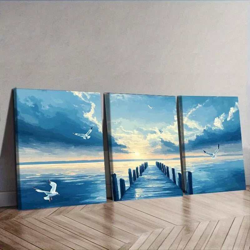 3-Piece Seagulls Over Harbor Nature Wall Art Set - Framed Canvas 40x60cm | High Quality Print | 100% Australian Made | Ready to Hang | Perfect for Living Room, Bedroom & Office Decor