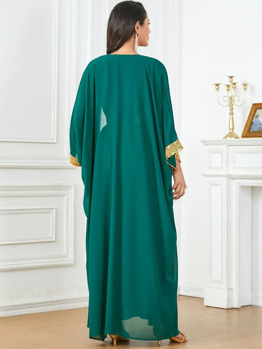 Elegant Eid Chiffon 2-Piece Caftan Dress Set with Sleeveless Inner Dress - Perfect for Muslim Women's Holiday Celebrations, Special Occasions & Summer Outfits