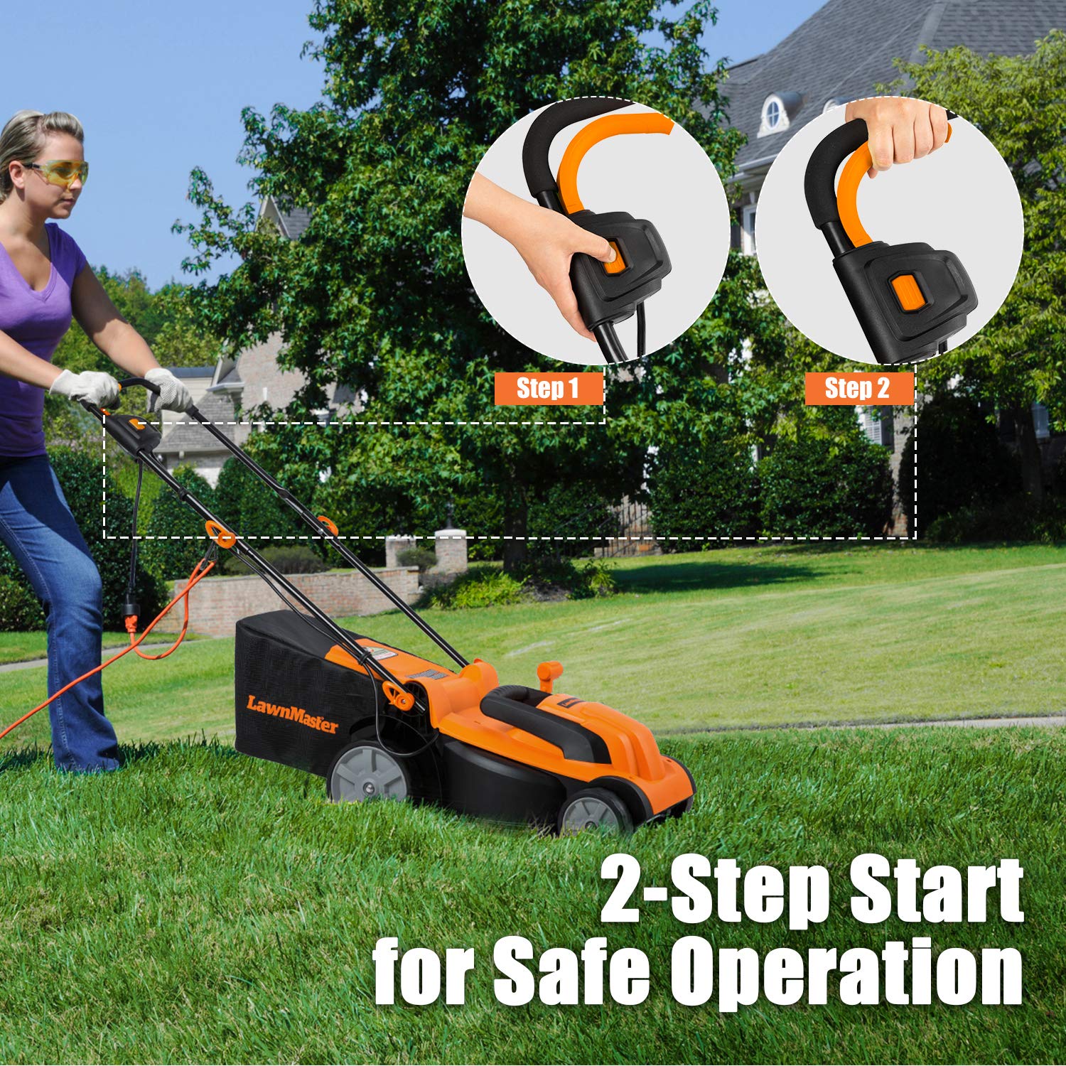 LawnMaster MEB1114K 15-Inch 11AMP Electric Corded Lawn Mower - Lightweight & Powerful for Small to Medium Yards - Perfect for Home Lawn Care & Garden Maintenance