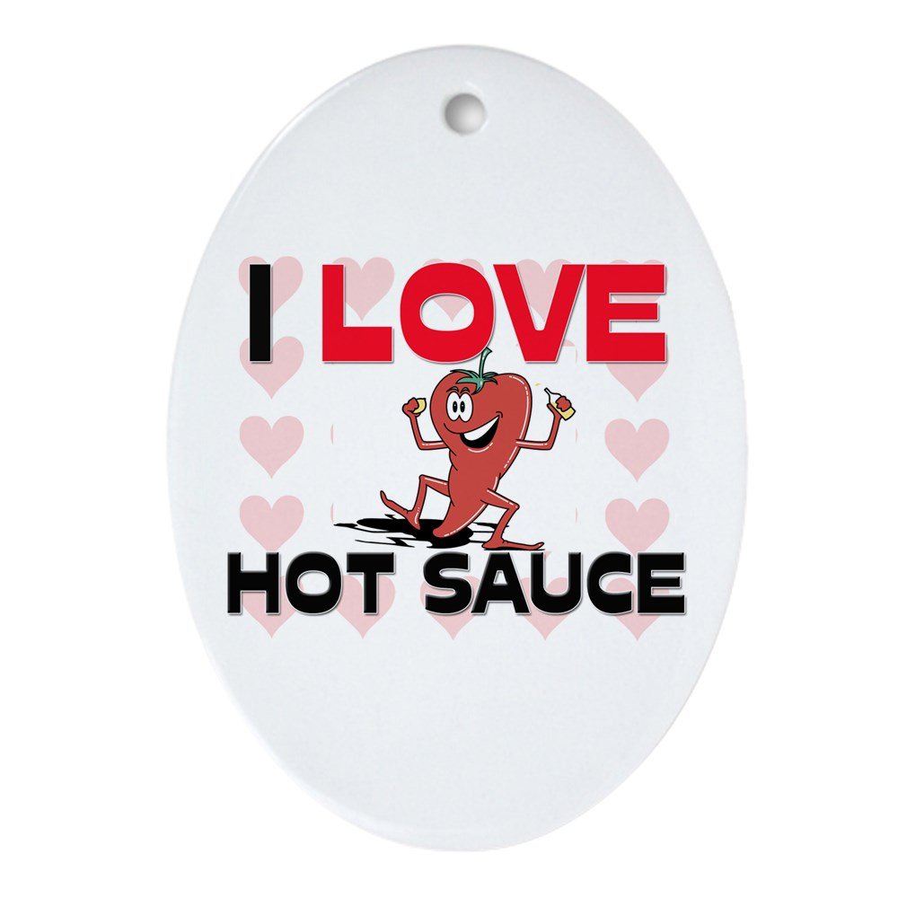 I Love Hot Sauce Oval Christmas Ornament - Holiday Decor for Tree, Gift & Kitchen Decor