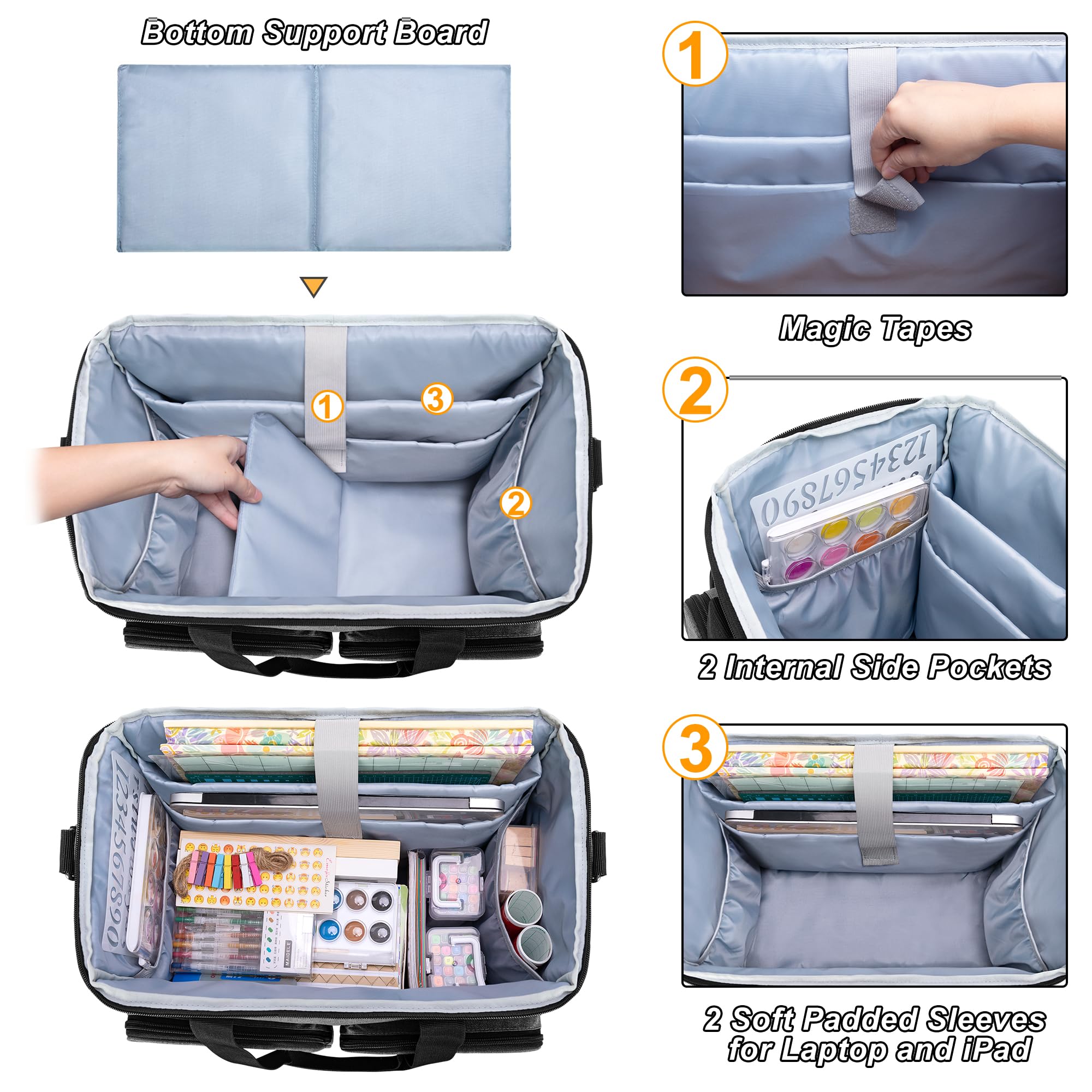 CURMIO Rolling Scrapbook Tote with Wheels - Portable Scrapbook Storage Bag with Detachable Trolley & Wooden Base | Craft Organizer for Scrapbooking Supplies (Gray) | Perfect for Craft Fairs, Workshops & Home Organization