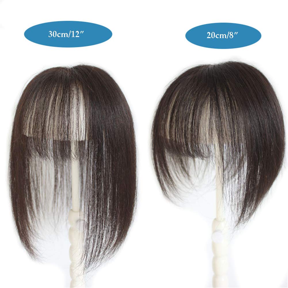 Remy Human Hair Mono Forehead Topper Wiglet for Women with Thinning Hair - Hand-Tied Top Hairpiece with Air Bangs, 14