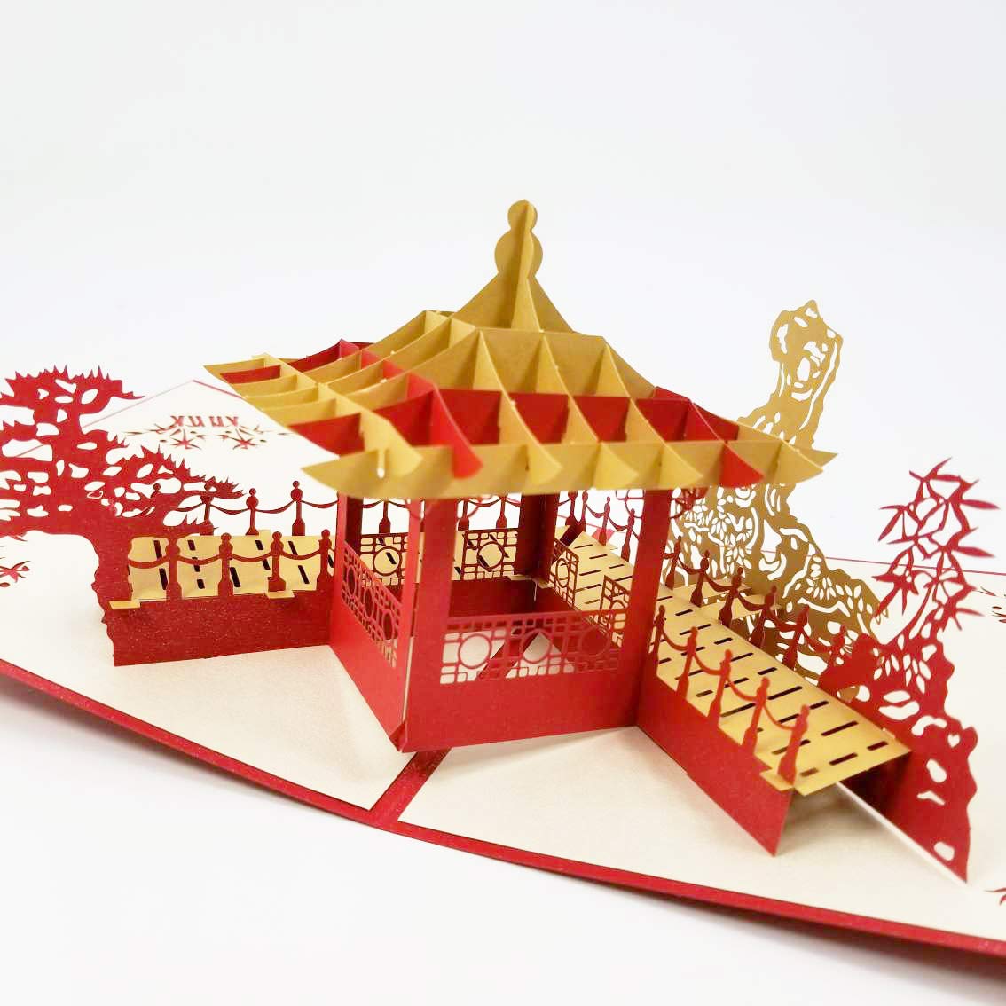 Asian Pavilion Pop Up Greeting Card for Birthday, Wedding & Special Occasions