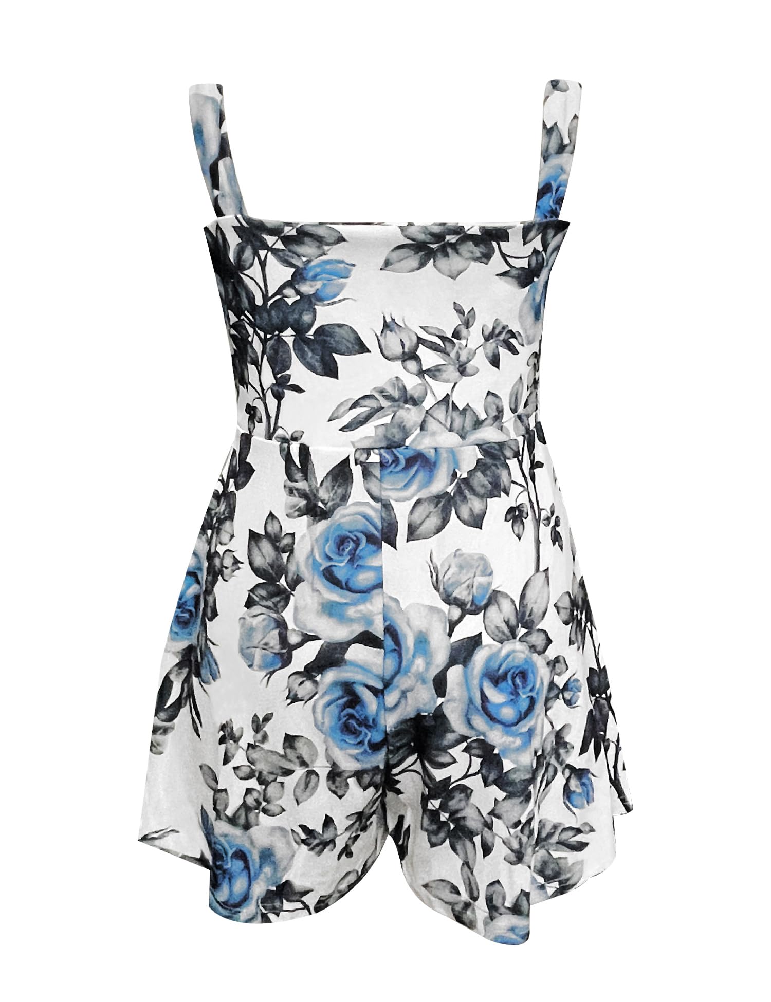 Relipop Women's Floral Print Jumpsuit - Sleeveless Spaghetti Strap V-Neck Romper with Front Tie Knot | Summer Beach Outfit, Casual Wear, Party Dress