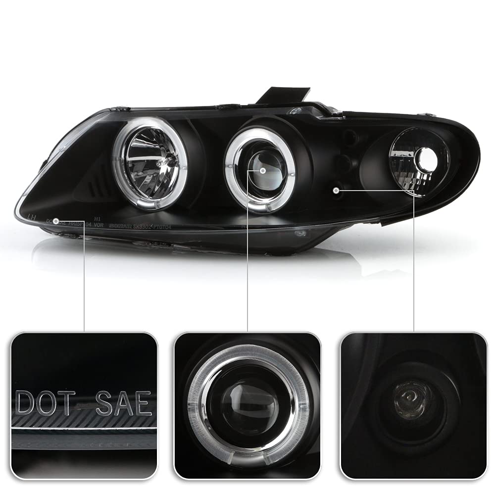 ACANII LED Halo Black Housing Projector Headlights for 2004-2006 Pontiac GTO - Driver & Passenger Side Headlamps | Enhanced Night Visibility & Modern Style Upgrade
