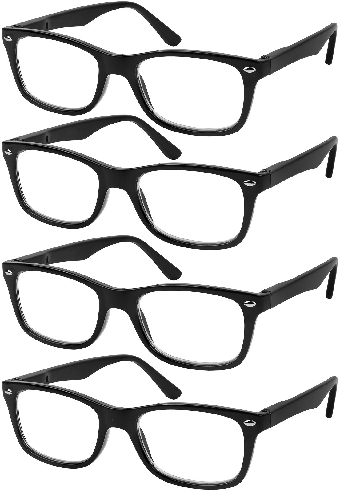 Success Eyewear Reading Glasses Set of 4 - Black Spring Hinge Readers for Men & Women | Perfect for Home, Office & Travel Reading