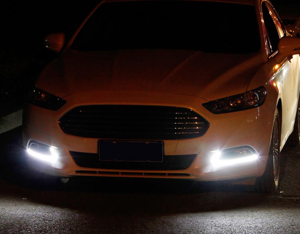 iJDMTOY Xenon White LED Daytime Running Lights & Fog Lamps for Ford Fusion 2013-2016 | 2x DRL Bezel Assemblies with 16 High-Power LEDs Each | Enhanced Visibility & Style for Day & Night Driving