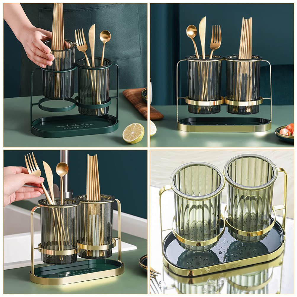 DOITOOL Kitchen Utensil Holder - Countertop Draining Rack for Chopsticks, Spoons & Cooking Tools | Sink Organizer with Drainage | Perfect for Kitchen Counter, Sink Side & Cooking Space Organization
