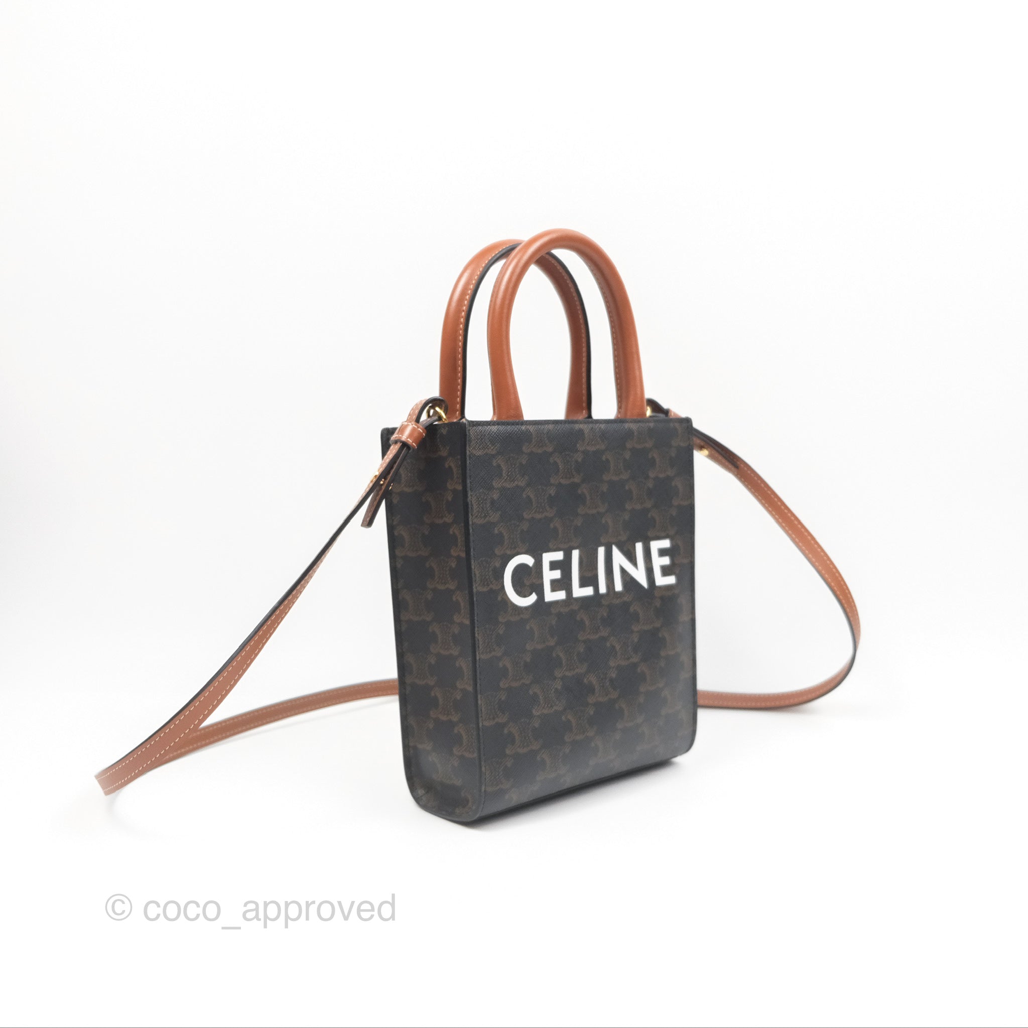 Celine Mini Vertical Cabas Bag Triomphe Canvas Tan Crossbody Shoulder Bag for Women - Perfect for Work, Travel & Everyday Use