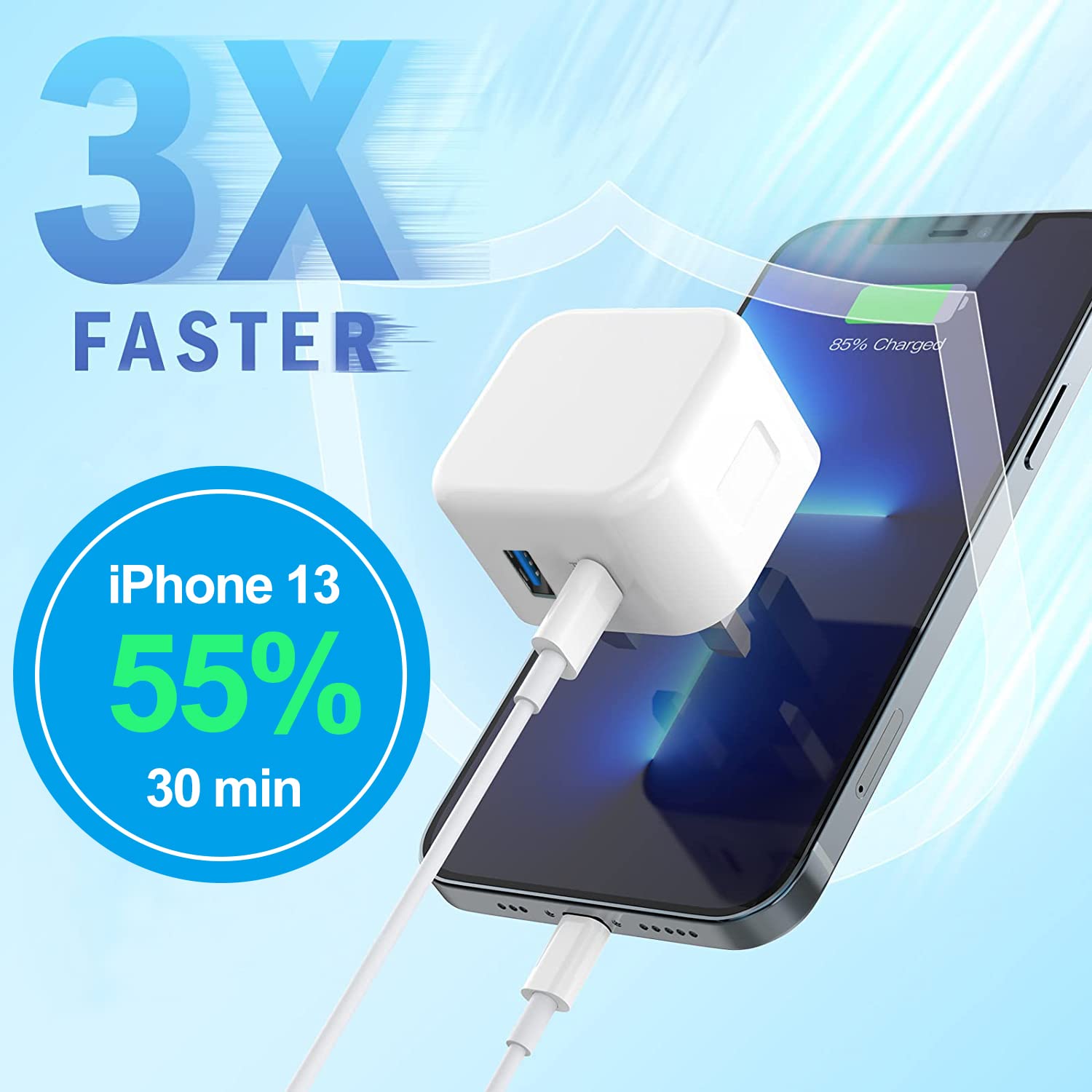 TEYASI 20W USB C Fast Charger Power Adapter - UK Plug for iPhone 16/16 Pro/15/15 Pro/15 Plus/15 Pro Max/14/14 Pro/14 Pro Max/13/13 Pro/12/11 & iPad - Quick Charge 3.0 Compatible for Home, Office & Travel Use