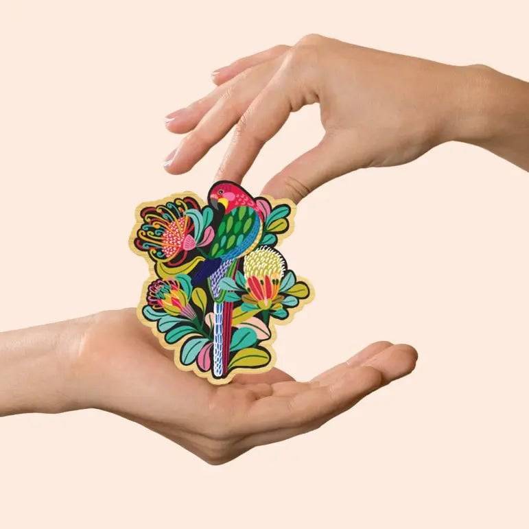 Handmade Australian Rosella Bird Wooden Brooch - Unique Nature-Inspired Jewelry for Women - Perfect for Casual Wear, Gift Giving & Bird Lovers